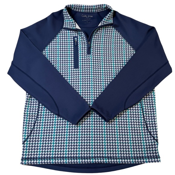 Bobby Jones Other - Bobby Jones X-H2O Mens Large 1/4 Zip Golf Pullover Navy Blue Gingham Performance